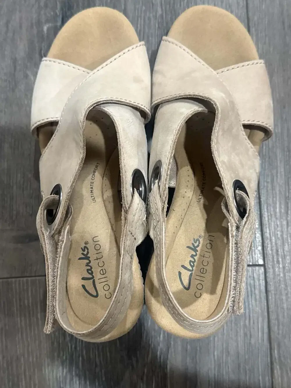 Clarks Collection Annadel Eirwyn Beige Suede Wedge Sandals